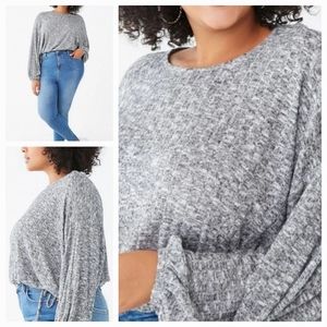 🔴 2/$10 NWT F21 Lightweight Drawstring Hem Long Sleeve Sweater Size 2x Gray